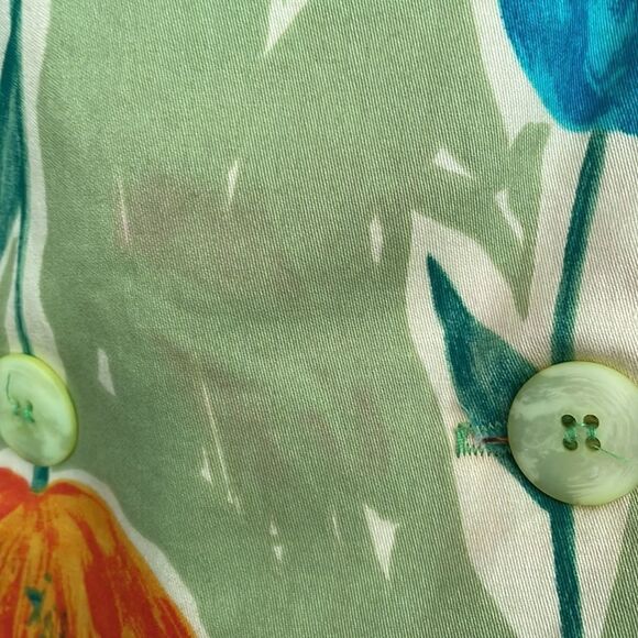 Vtg 80s/90s Alexander Campbell  green sleeveless sheath dress with tulip design - Picture 7 of 12